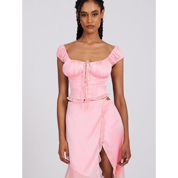 Miss Circle Sarah Pink Satin Ruffled Midi Skirt - Picture 9 of 11